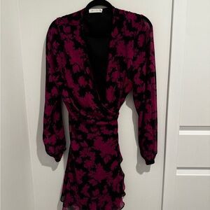 All in Favor Black and Pink Wrap Floral Dress
